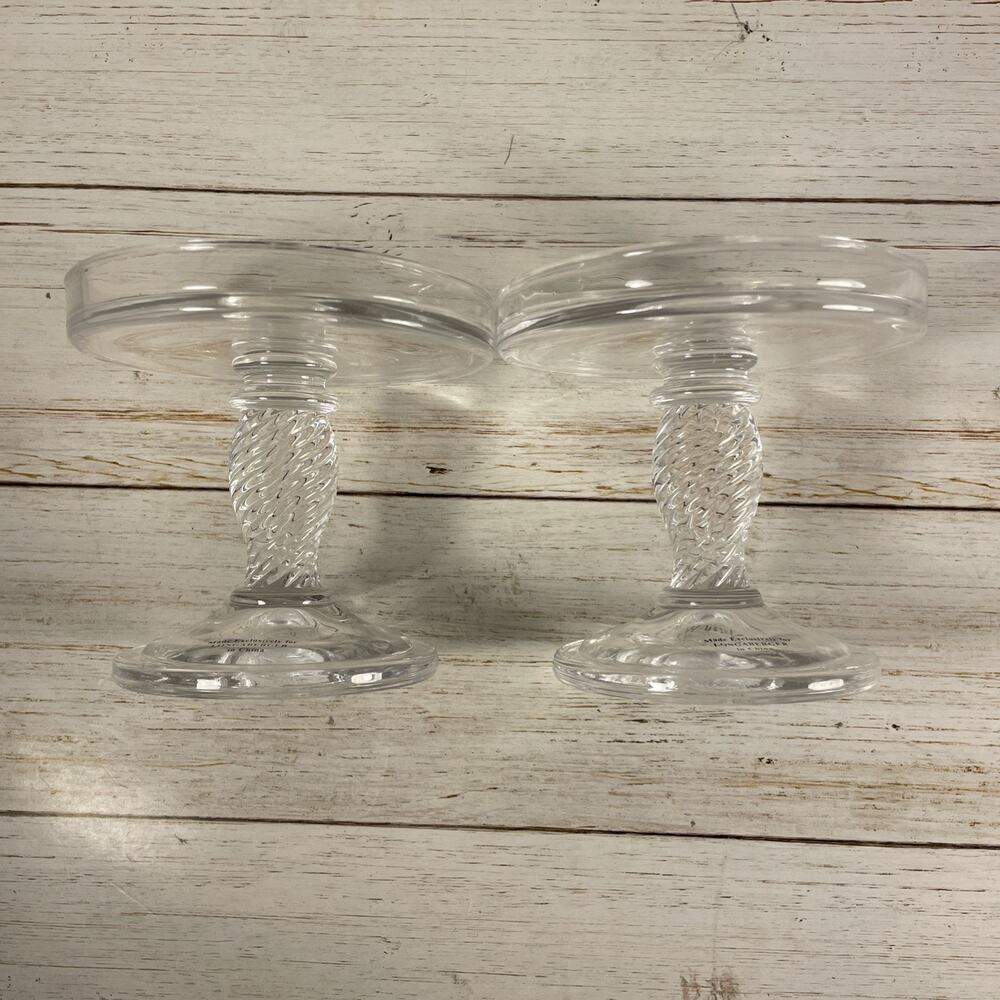 2005 Longaberger Glass Pedestal Candle Stands 71338 4”